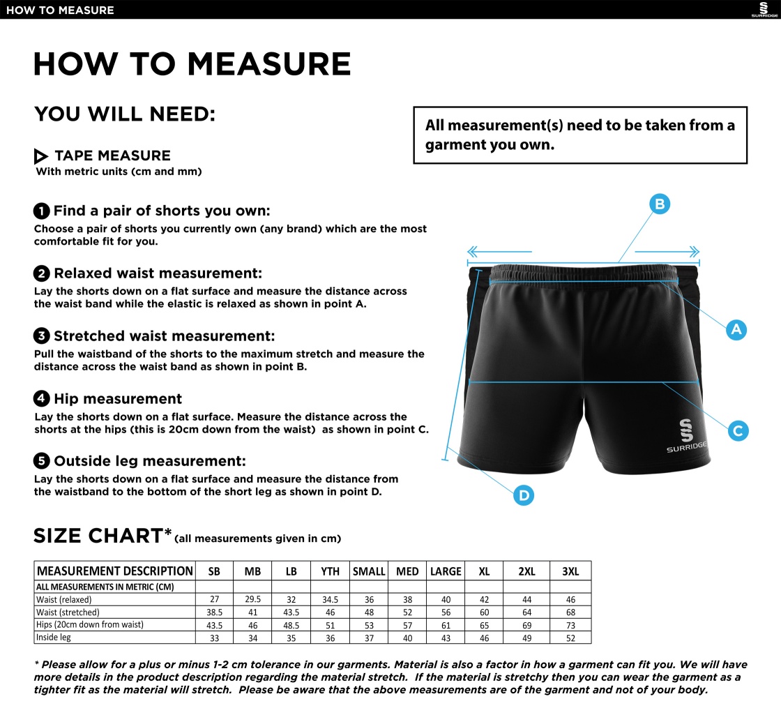 Brunel University and Ealing Trailfinders Rugby Performance Gym Short : Navy (2nd) - Size Guide