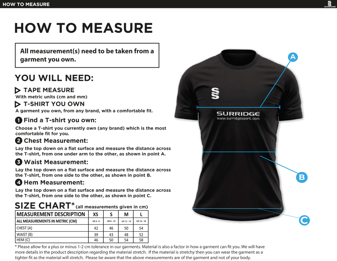 Brunel and Ealing Trailfinders Rugby - Volt T-Shirt - Women's Fit - Size Guide