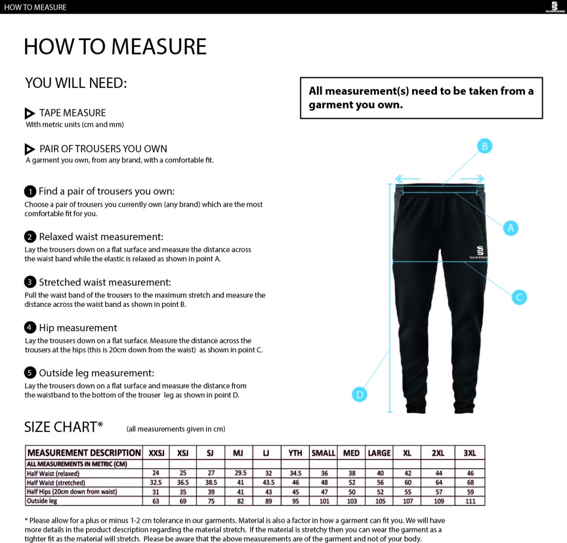 Brunel and Ealing Trailfinders Rugby - Skinny Pant - Unisex Fit - Size Guide