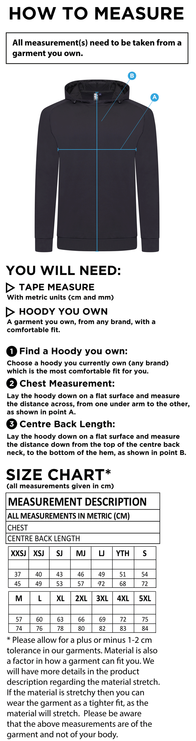 Brunel and Ealing Trailfinders Rugby - Volt Hoody - Unisex Fit - Size Guide