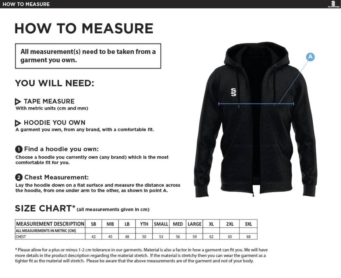 Brunel University and Ealing Trailfinders Rugby Dual Full Zip Hoody : Navy - Size Guide