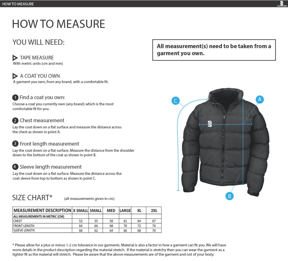 Brunel University and Ealing Trailfinders Rugby Women's Holkham Down Feel Jacket : Navy - Size Guide