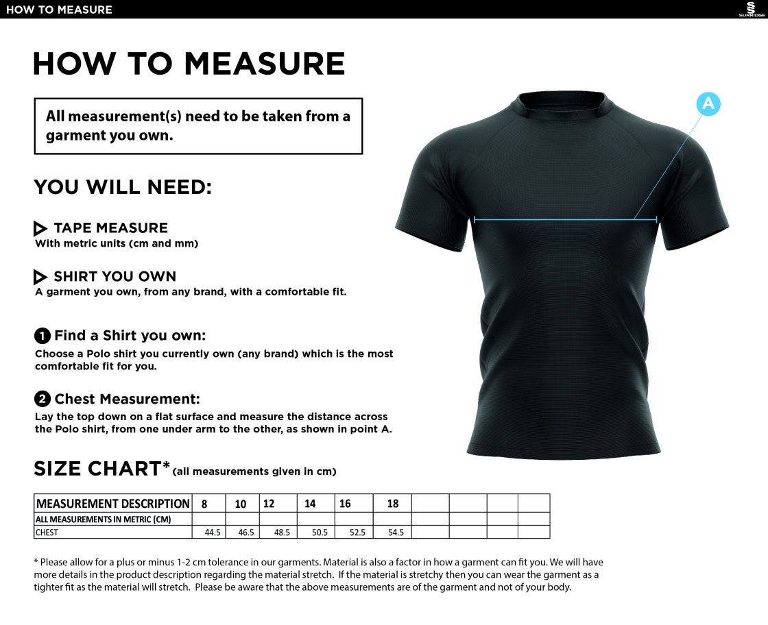 BRUNEL UNIVERSITY AND EALING TRAILFINDERS RUGBY WOMEN'S STANDARD FIT RUGBY SHIRT - Size Guide