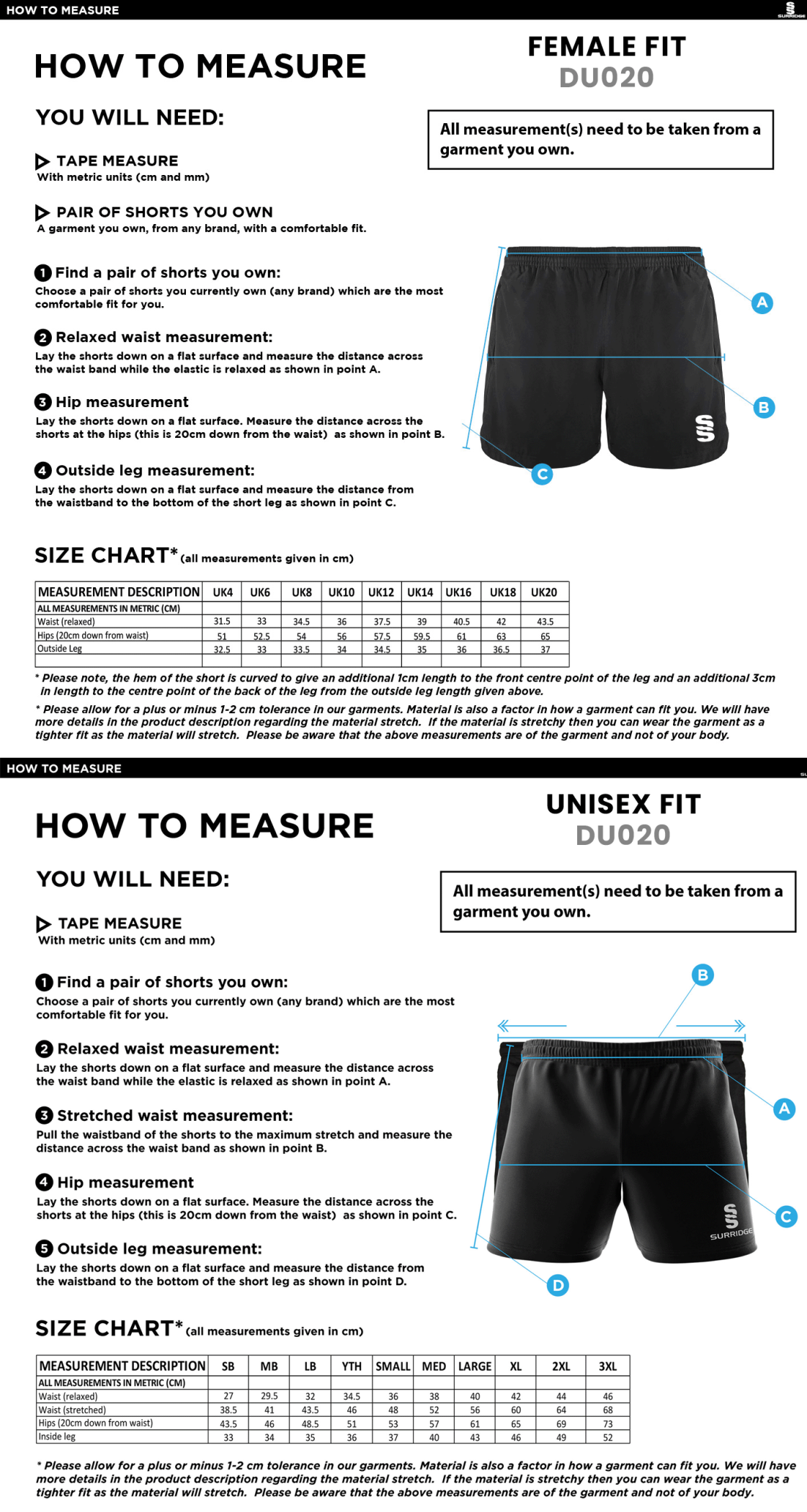 Brunel and Ealing Trailfinders Rugby - Performance Gym Short - Unisex Fit (mixed genders) - Size Guide