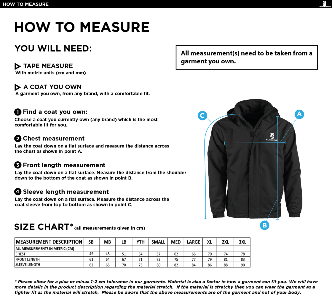 Brunel University and Ealing Trailfinders Rugby Dual Fleece Lined Jacket : Navy - Size Guide