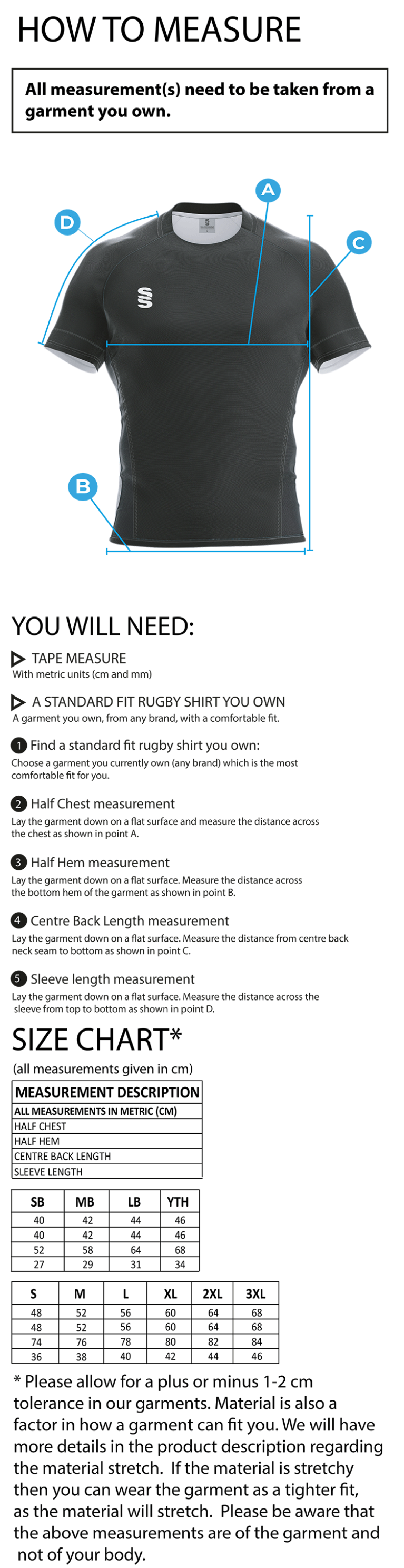 BRUNEL UNIVERSITY AND EALING TRAILFINDERS RUGBY MEN'S STANDARD FIT RUGBY SHIRT ETR001 - Size Guide