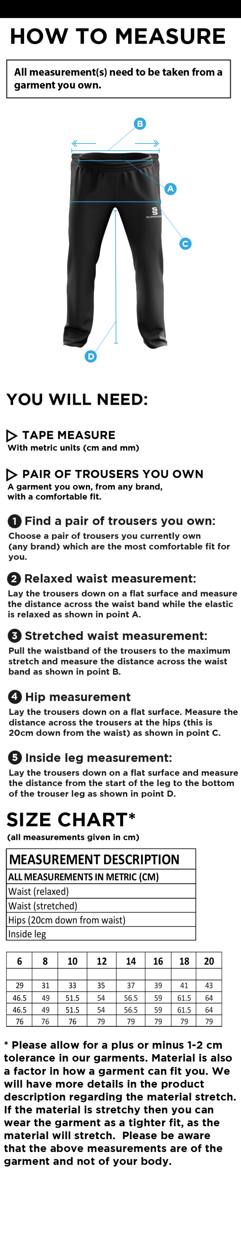 Brunel University and Ealing Trailfinders Rugby - Dual Poplin Track Pant - Women's Fit - Size Guide